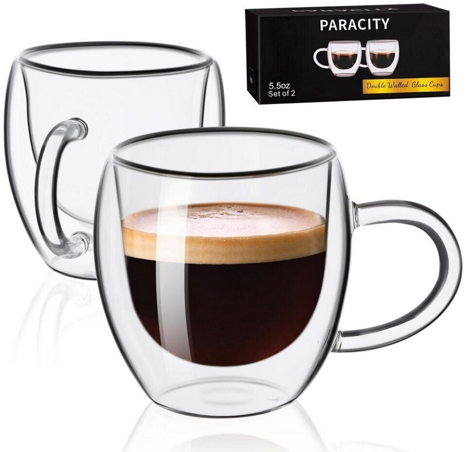 LuxusKollektion Espressotassen doppelwandig mit Griff, 180ml, Borosilikatglas, 2er-Set ab 47,99 € (Oktober 2026)