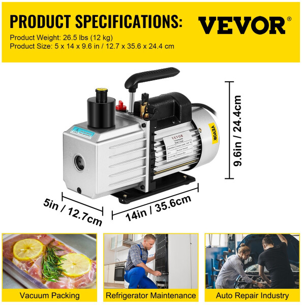 VEVOR Zweistufige Vakuumpumpe 8 CFM 226 l/min (8CFM1HPZKB0000001V2), Bild 2