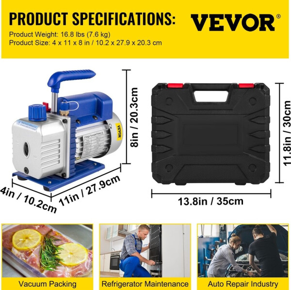 VEVOR Vakuumpumpen-Set 4 CFM 113 l/min (4CFM1/3HPZKB4F001), Bild 7