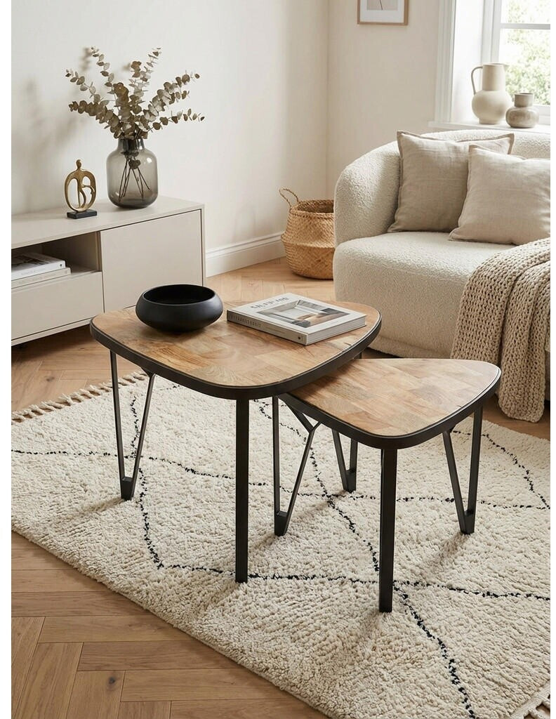 KADIMA DESIGN Couchtisch-Set 2-teilig, Mango/Akazie Massivholz, Metall schwarz, dreieckig ab 189,95 € (Oktober 2026)