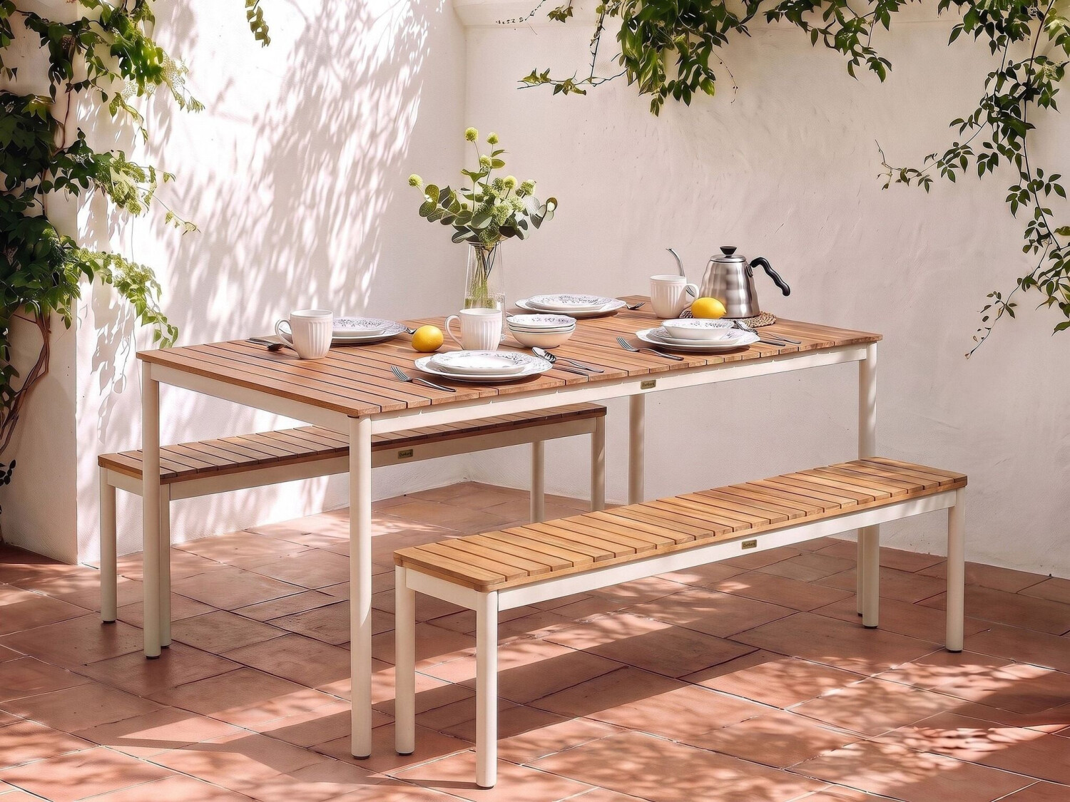 From Setting Buy Beliani Corricella Garden Bench Set of 2, Acacia Wood, brown from £ ...