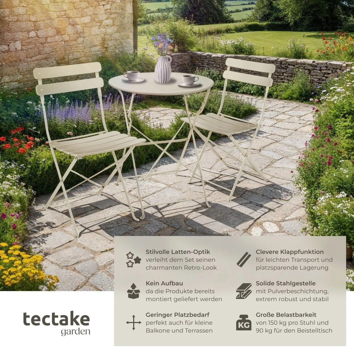 TecTake Ensemble table et chaises bistrot pour 2, pliable, structure en ...