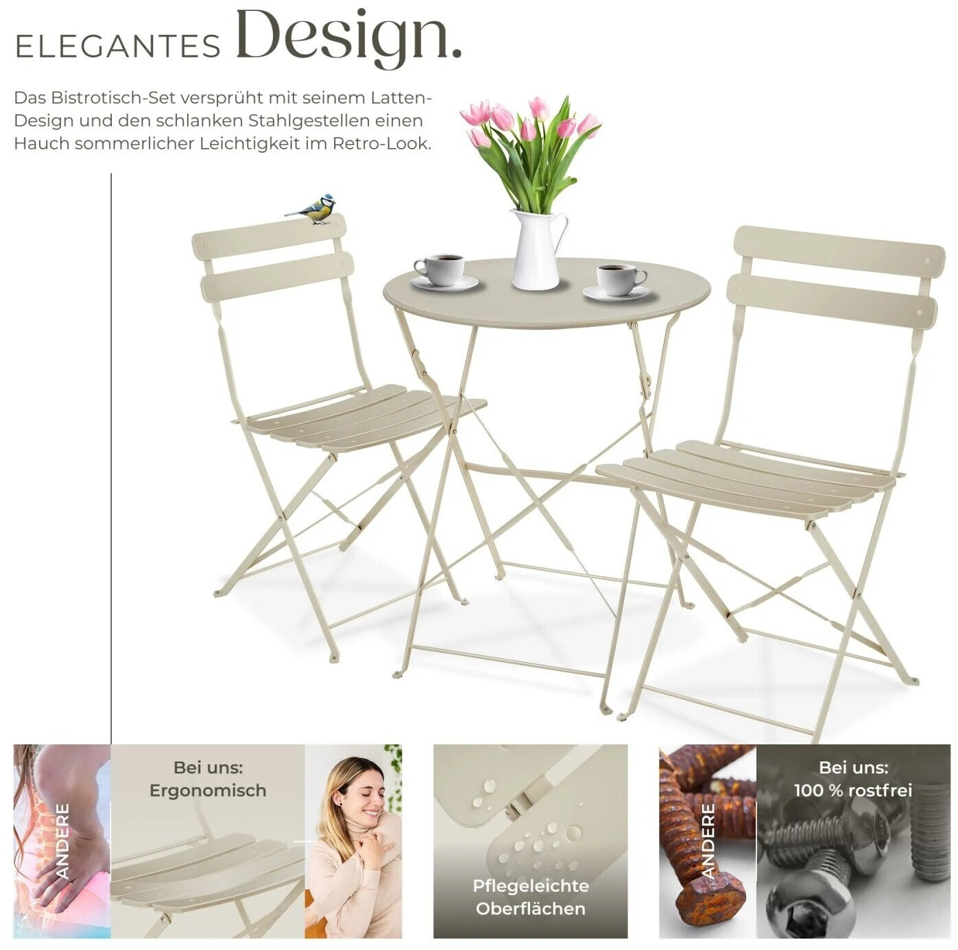 TecTake Ensemble table et chaises bistrot pour 2, pliable, structure en ...