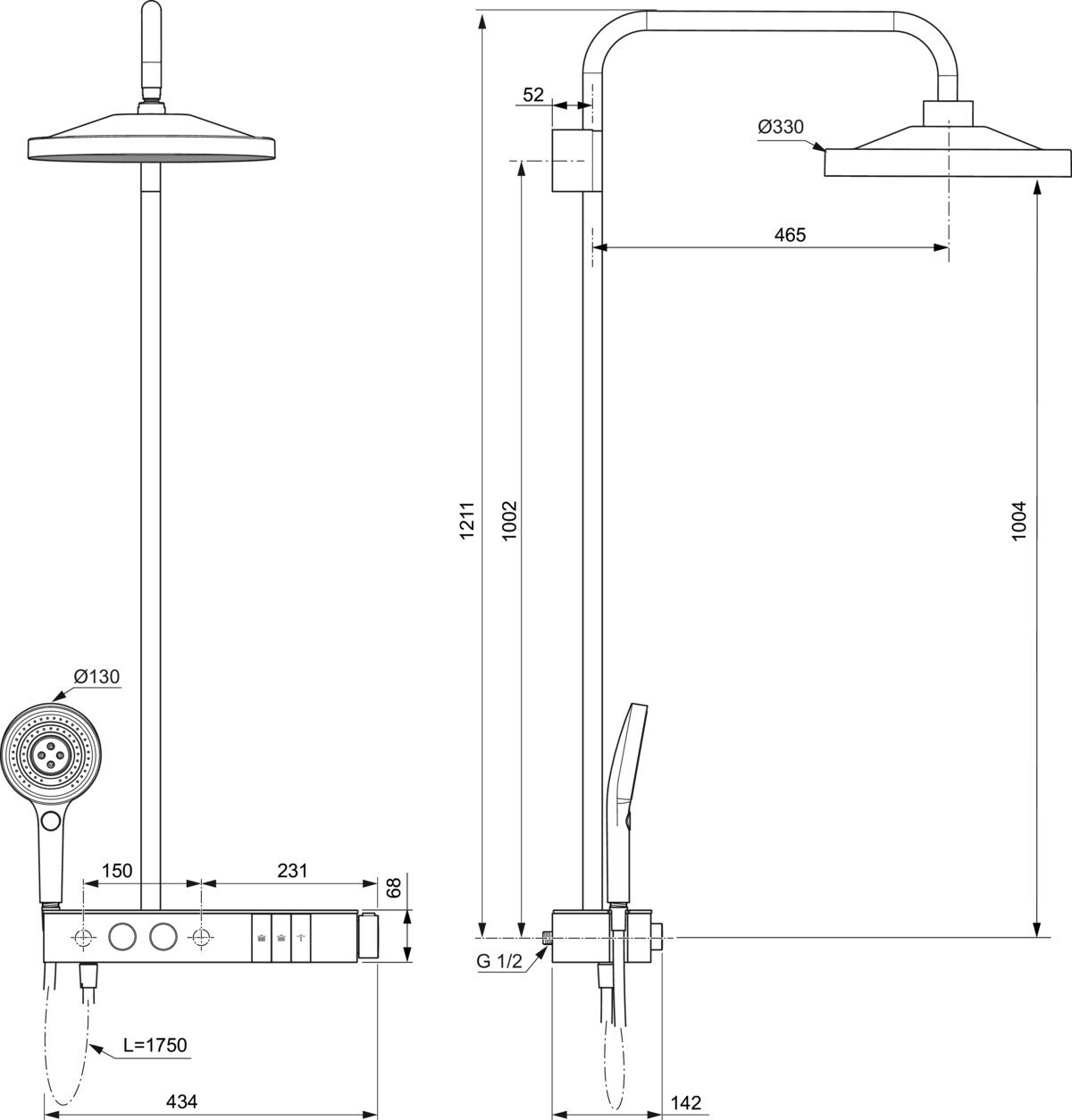 Ideal Standard Solos Système de douche avec thermostat apparent, LED ...