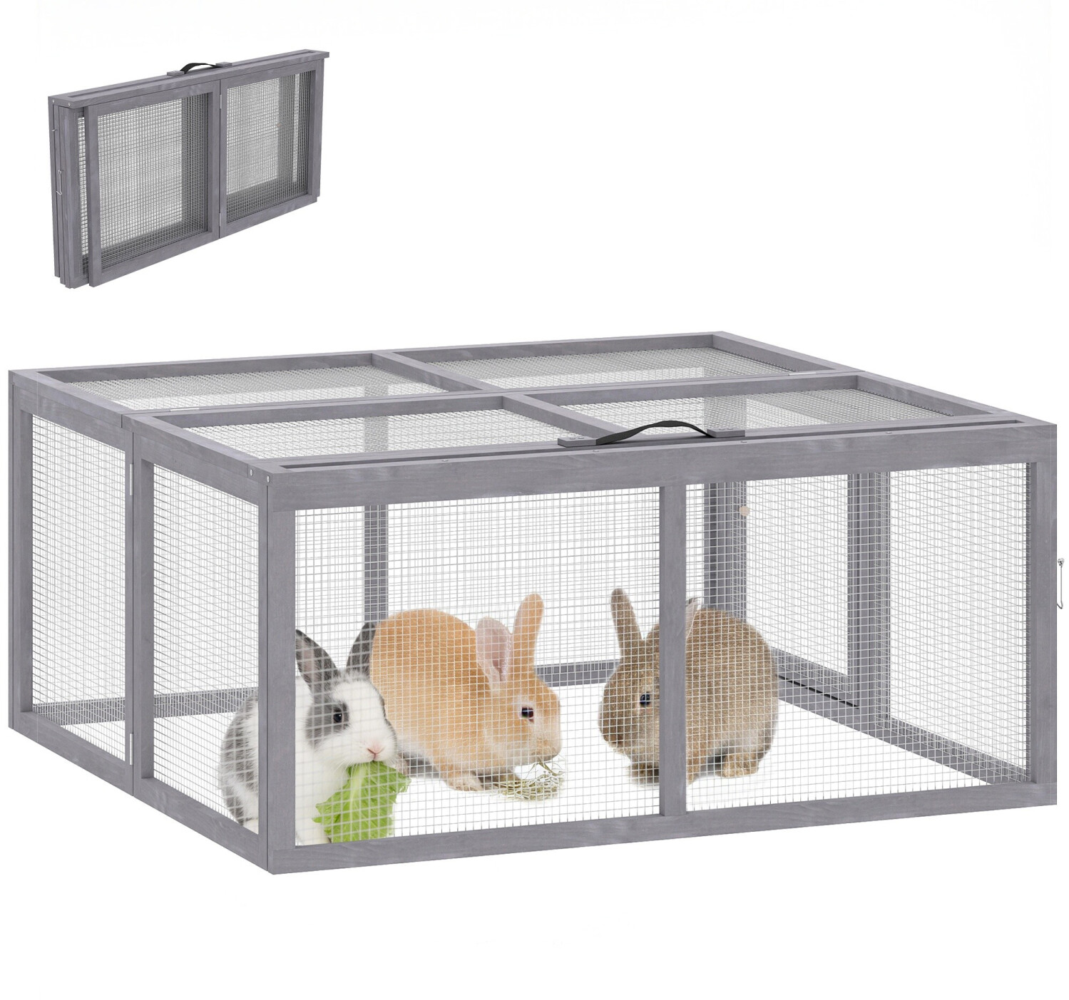Buy Pawhut Foldable Rabbit Hutch & Run with Openable Top, Outdoor ...