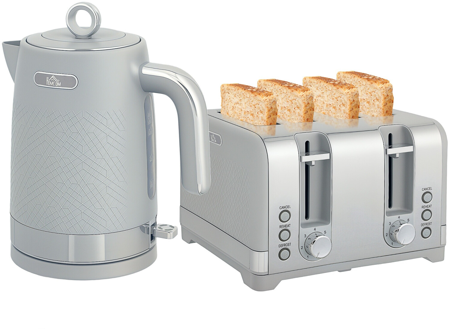 Toaster Photo Buy HomCom Kettle & 4-Slice Toaster Set 1.7L 3000W, grey (800-288V70GY ...