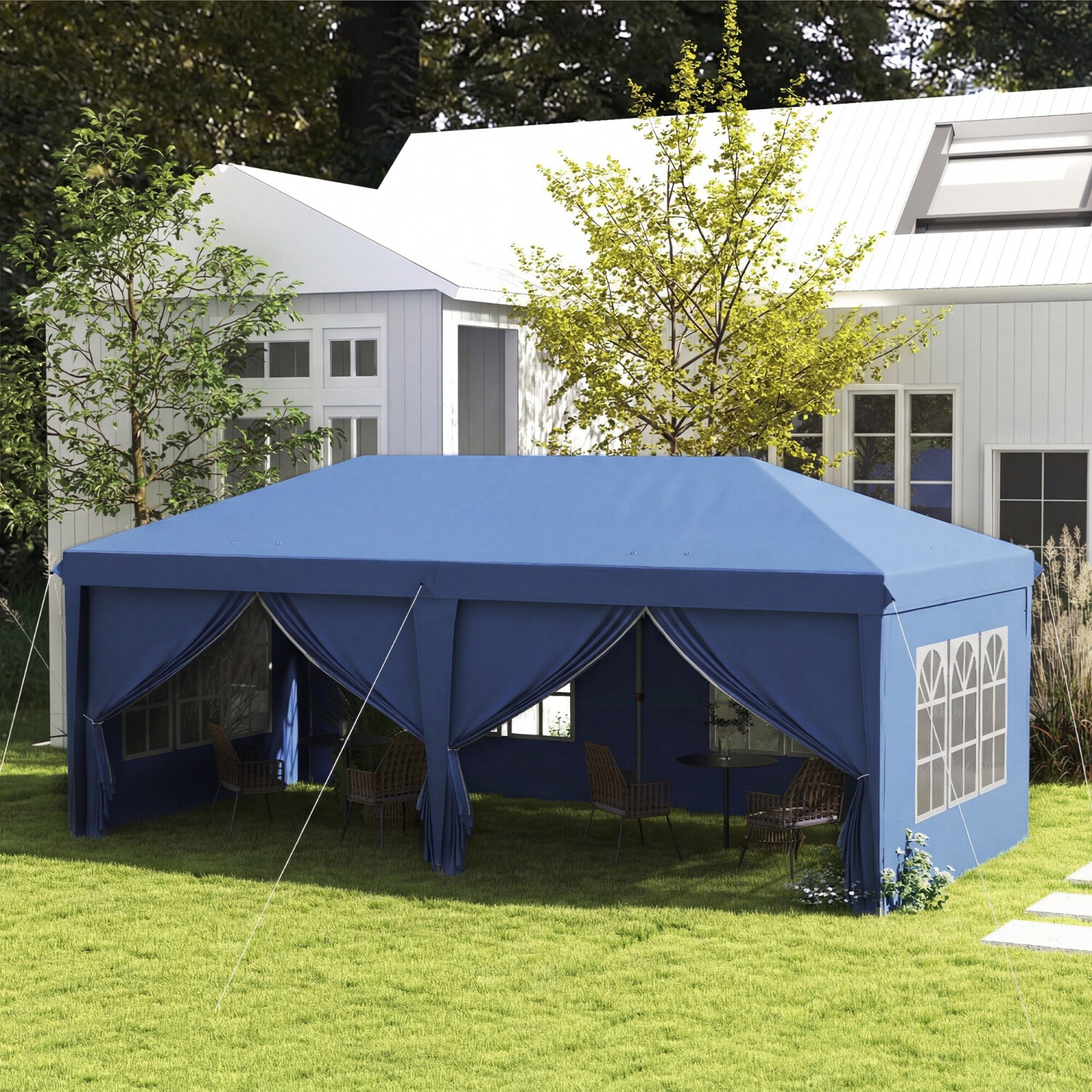 Buy Outsunny Pop Up Gazebo Canopy Marquee with Windows 3x6m, blue from ...