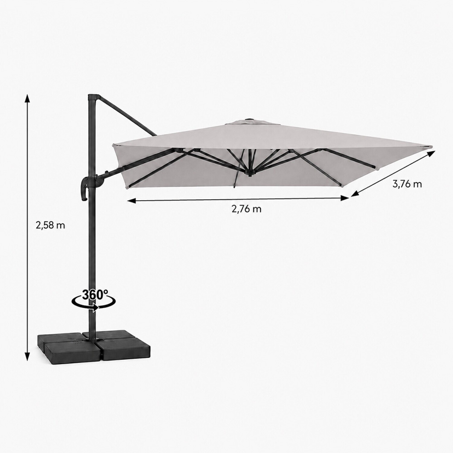 Concept Usine CEZIR Parasol rectangulaire déporté rotatif 3x4m gris ...