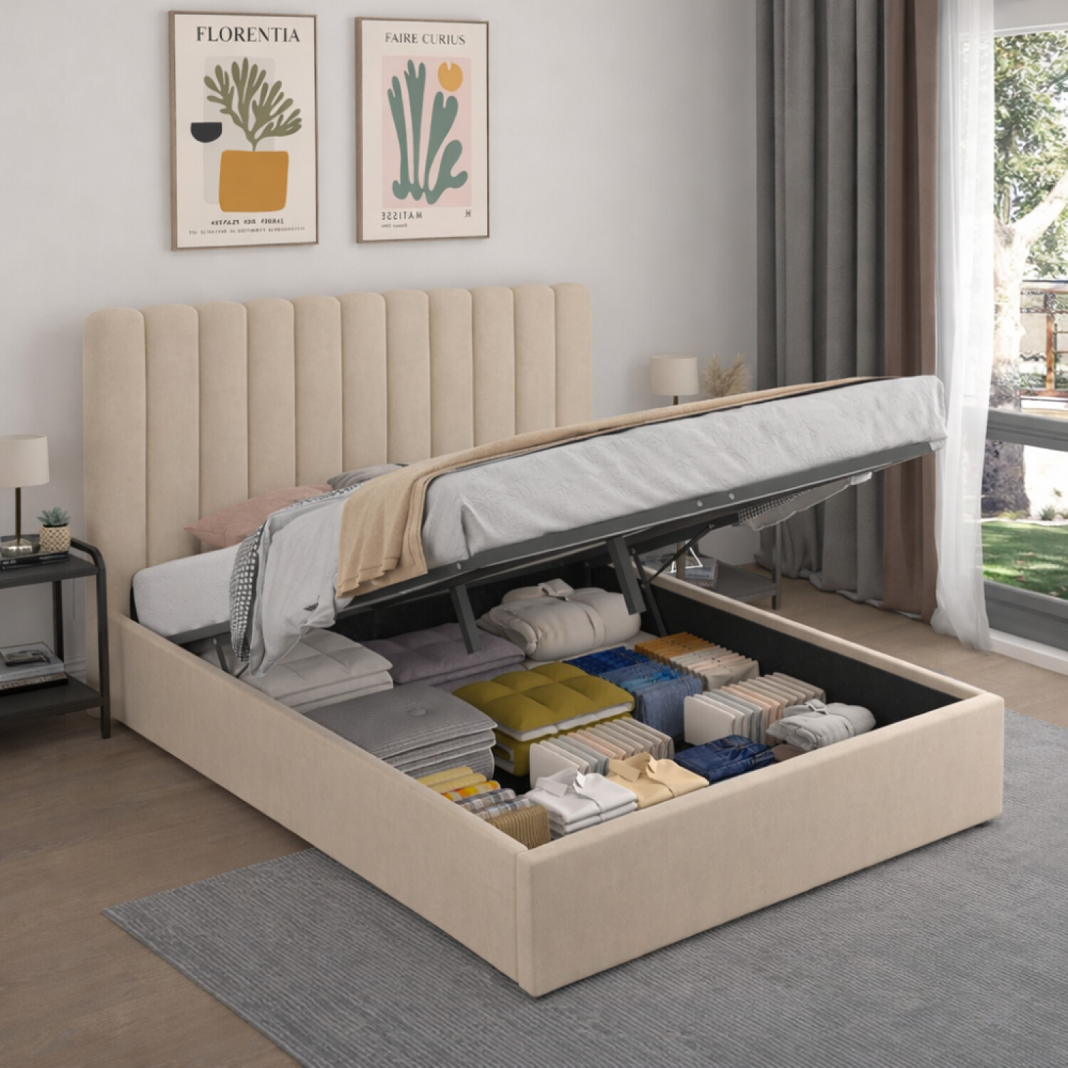 Concept Usine Savannah Lit avec Coffre de Rangement 140x190cm Velours ...