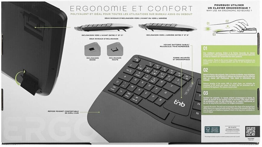 Nb Keyboard T'nB ERGO ergonomische Tastatur, kabellos, Bluetooth + 2,4GHz ...