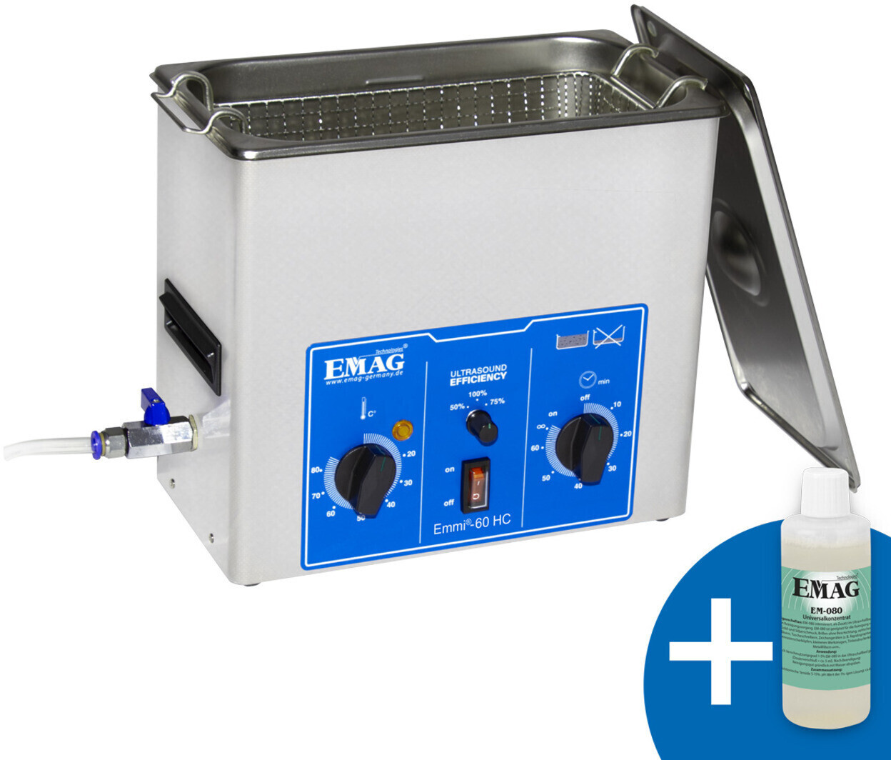 Pulitore ad ultrasuoni EMAG Emmi-D60 con rubinetto di scarico, 544,65