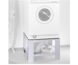 Xavax Waschmaschinen Untergestell 60 x 60cm 50cm Erhöhung, Stabiler Unterbau-Sockel mit Bodenfach für Wasch- und Spülmaschinen-Ablaufschläuche Inklusive 2 Schlauchschellen weiß & Verbindungsstück 