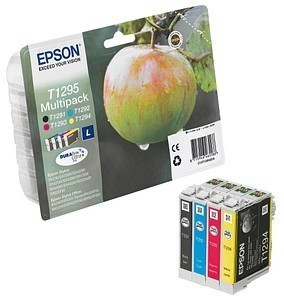 Cartouche encre Epson T1295 - Lot de 4 cartouches compatibles + 1 noire  OFFERTE. Remplace la série Epson Pomme
