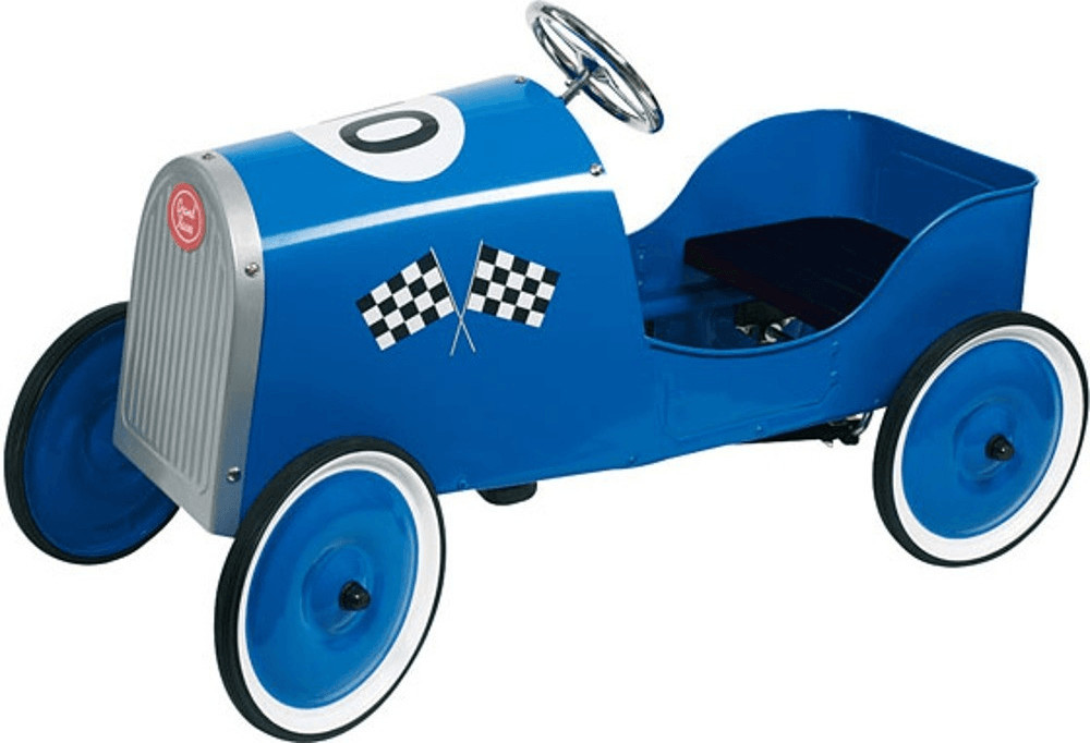 Goki Voiture à pédales nostalgique Métal Course bleue (14095)
