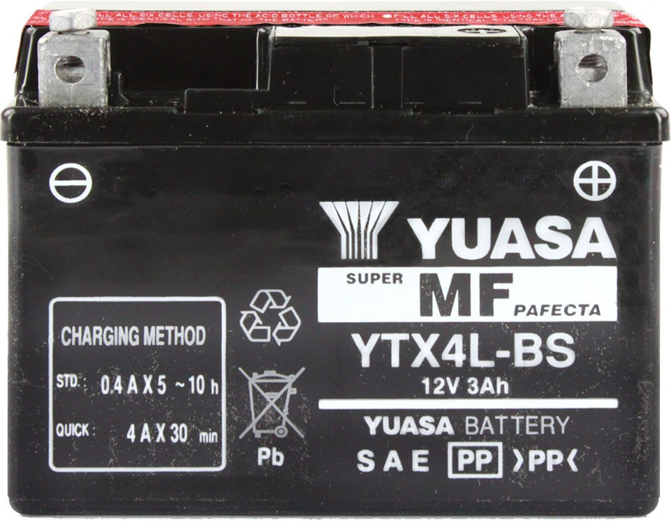 YUASA Batterie YTX4L-BS 12V 3Ah DIN 50314 PGO P5583000000 114x71x86mm  Starterbatterie Roller-Batterie Rollerbatterie Akkumulator