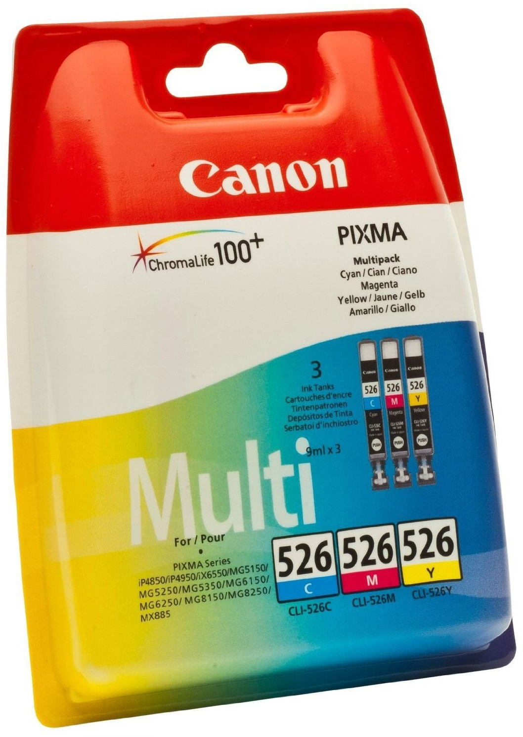 Canon CLI-526 (C M Y) Pack de 3 cartouches Cyan, Magenta, Jaune (Multipack  plastique)