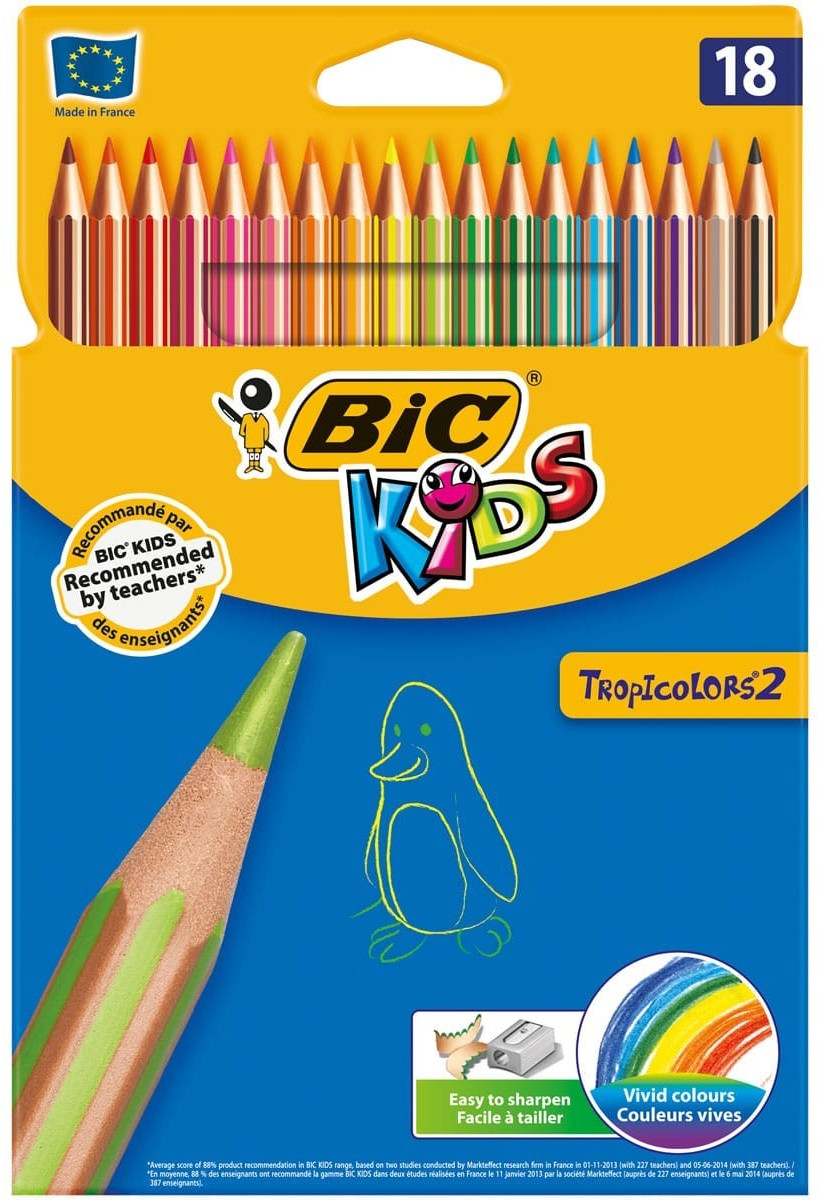 Crayon de couleur Tropicolors Bic Kids - Etui de 12 sur