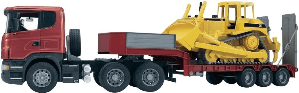 Bruder Scania R-Serie camion avec surbaissé et Caterpillar Bulldozer (03555)