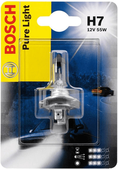  Bosch Lampe de phare Pure Light H7 12V 55W argent,noir