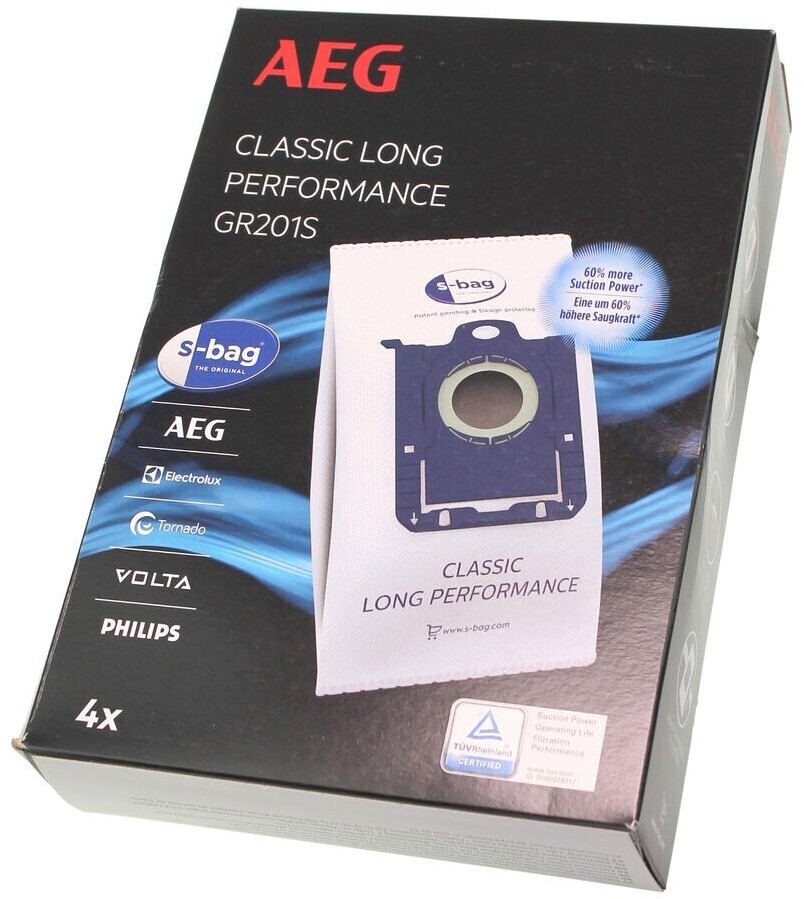 Pack de 12 sacs d'aspirateur synthétiques AEG Mega S-bag classic long  performance GR201SM