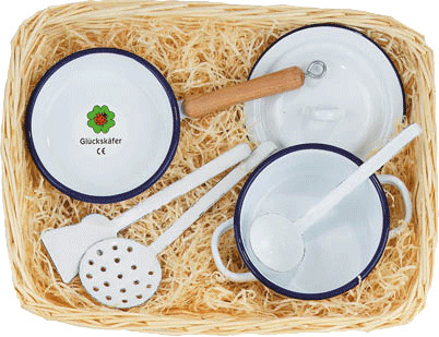 Glückskäfer Cooking Set Enamel in Basket