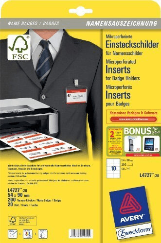 Avery Zweckform Etiquettes 54 x 90 mm, 190g/m²