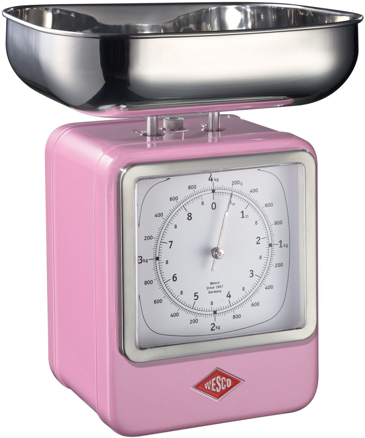 Wesco Retro Kitchen Scales with Clock Pink