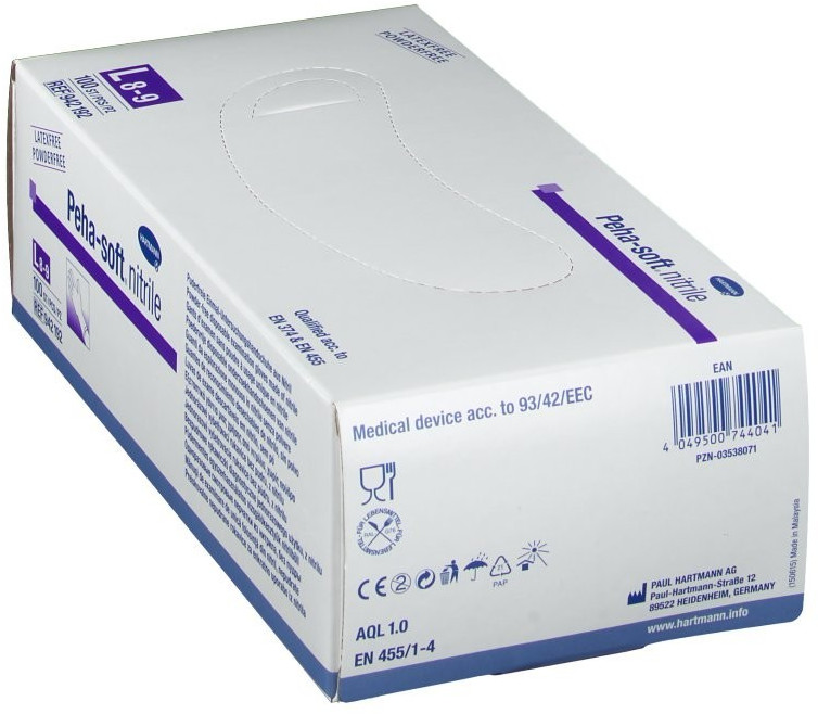 Hartmann Boîte de 100 gants Peha Soft bleu non poudré taille L