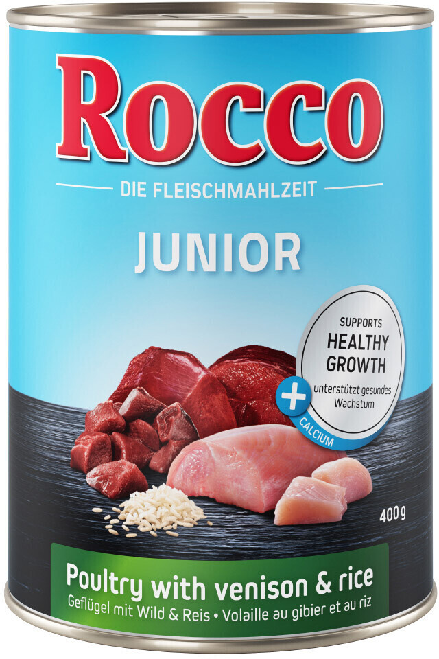 Rocco Junior volaille, gibier & riz + calcium (400 g)