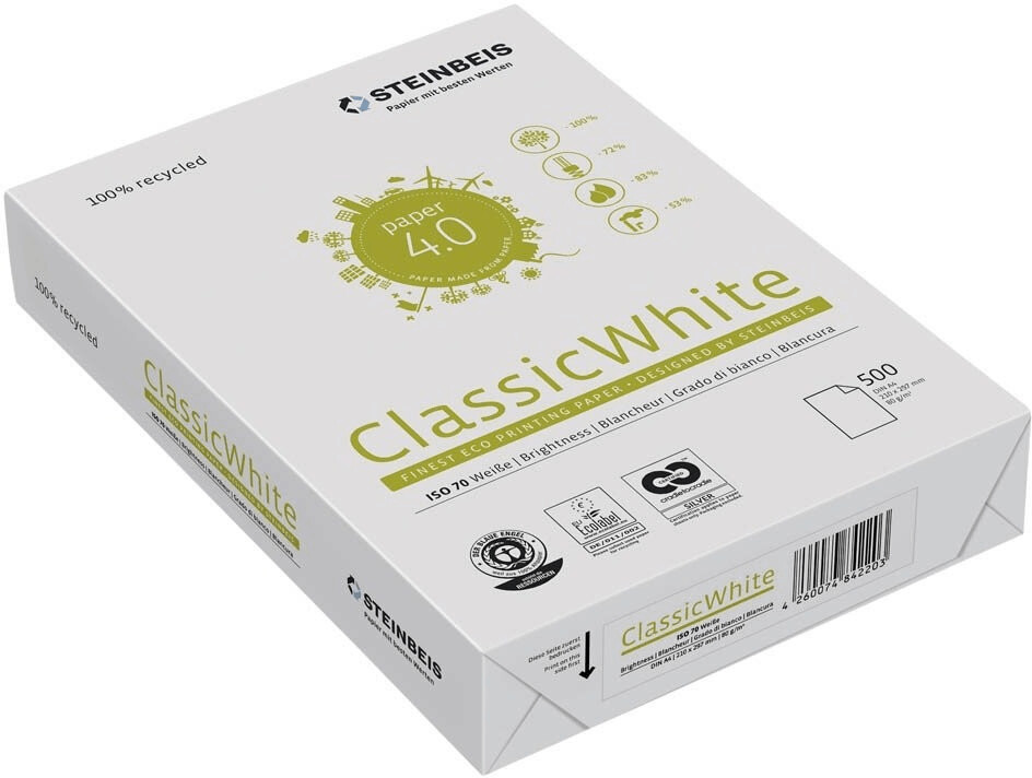 CARTA STEINBEIS CLASSIC WHITE A4 80gr 500fg 100 riciclata a soli 4.77 € su