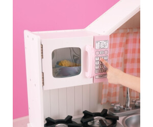 Homcom - Cuisine bois jeu d'imitation - maison de poupée cuisine enfant 2  en 1 rose blanc