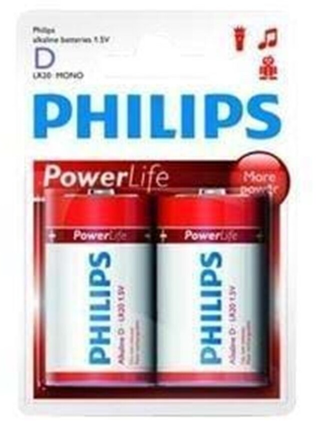 Philips LONGLIFE R20 (D) Batterien, 2er-Pack – Zinkchlorid, 3 Jahre Haltbar, Quecksilber- & Cadmiumfrei