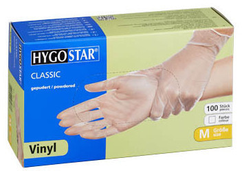 Hygostar Boîte de 100 gants Classic transparent poudré taille M