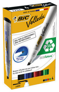 BIC VELLEDA Velleda® 1751 marqueur pour tableau blanc pointe biseautée  largeur de trait 3,7 - 5,5 mm noir (Lot de 2) - Marqueurs