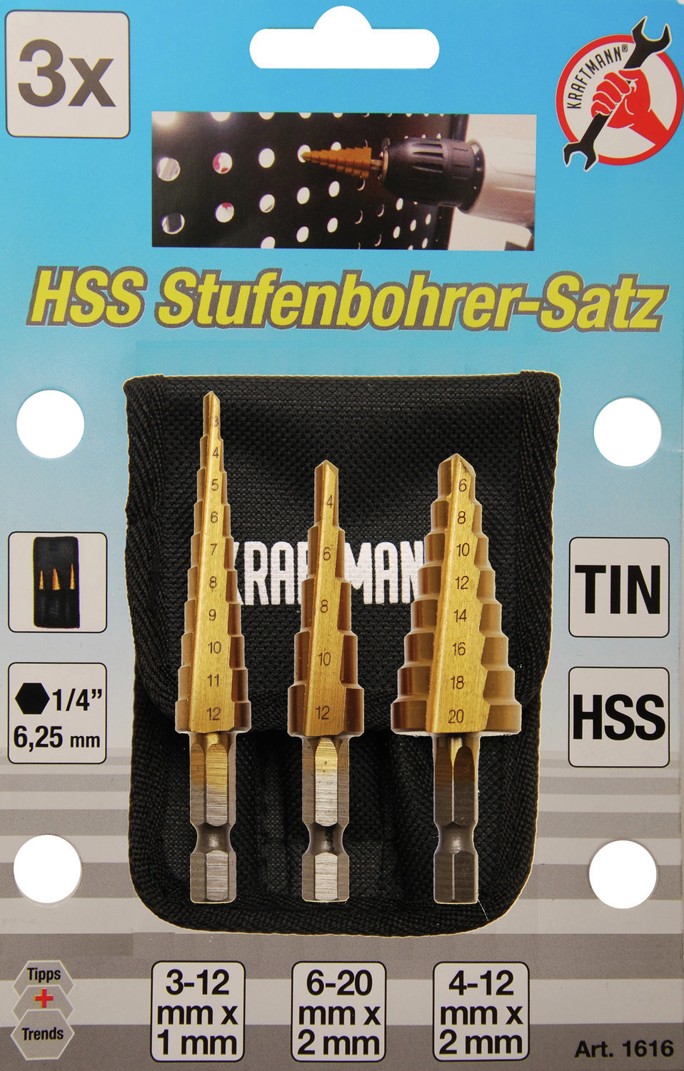 BGS HSS Step Drill Set  3 - 20 mm. 3 pcs.