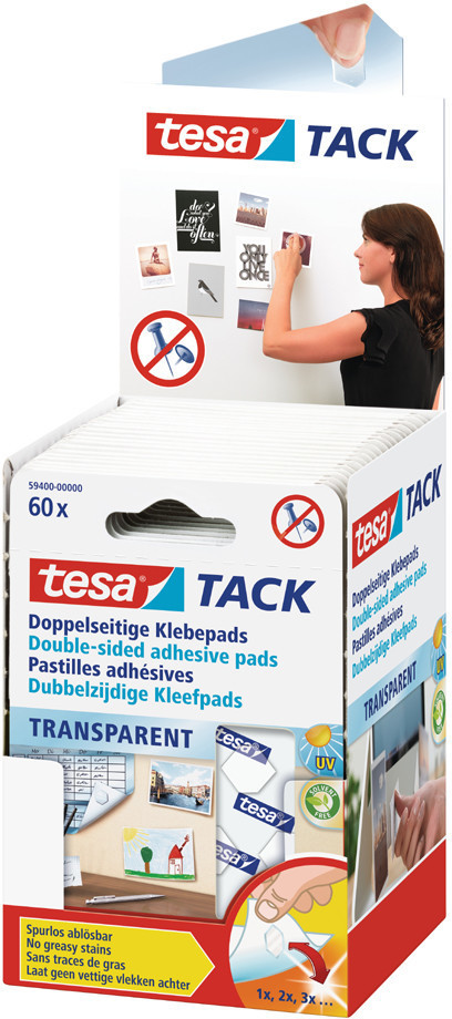 tesa® TACK Klebepads XL, 3cm², wiederverwendbar, transparent