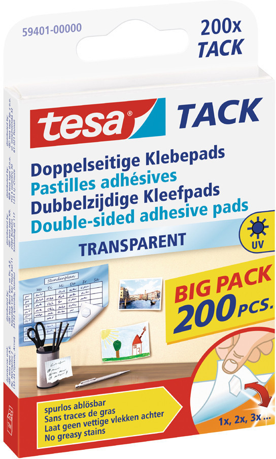 tesa doppelseitige Klebepads TACK, große Packung mit 200 Pads (10x 200er  Pack) : : Baumarkt