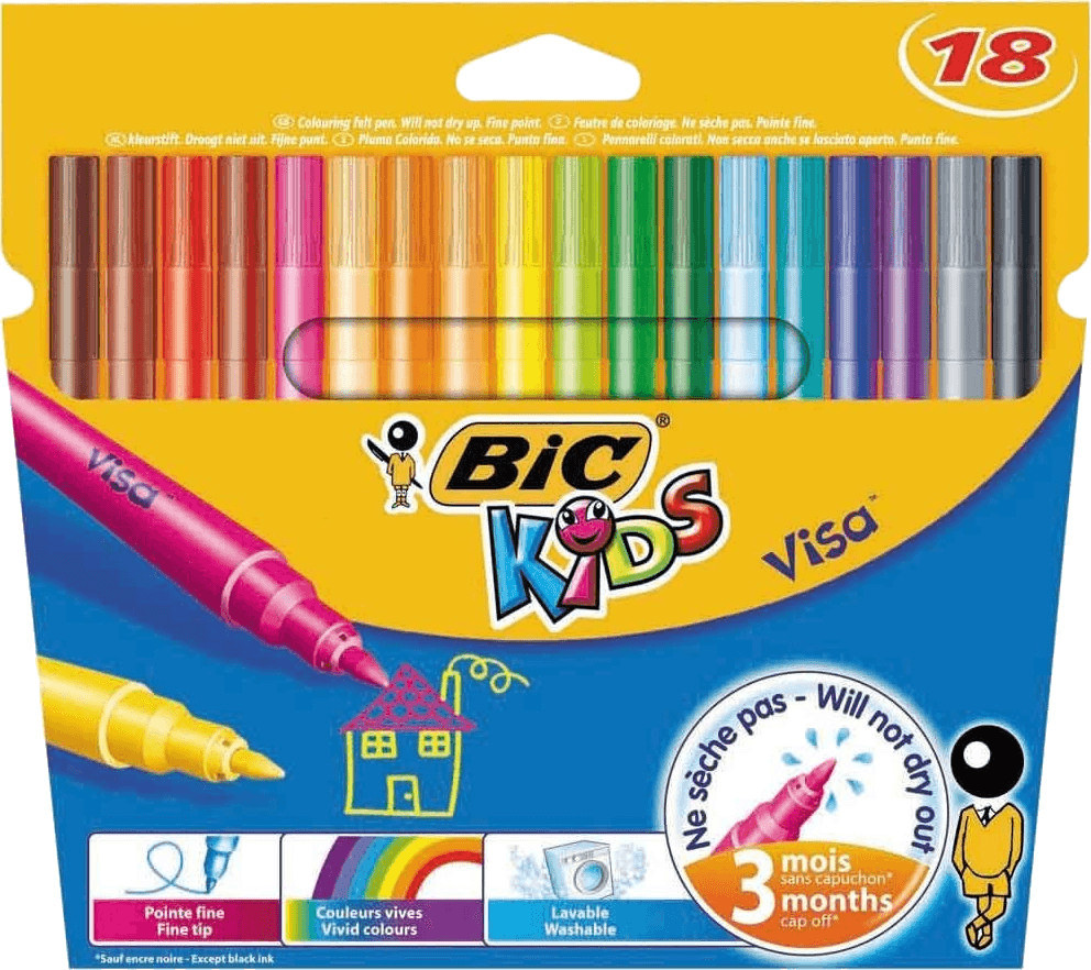 Lot de 18 feutres à dessin - Assortiment - Visa Kids BIC 888681