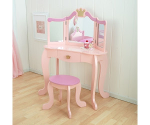 KidKraft 76123 Tocador con espejo y taburete de madera de diseño princesa muebles para salas de juego y dormitorio de niños 