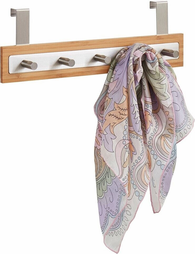 Zeller 13895 Patère avec Crochets en Acier Inoxydable/Bambou à Fixer sur la Porte
