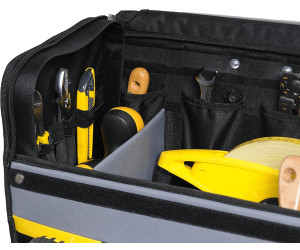 STANLEY 18 Inch Soft Tool Bag on Wheels in Resistant 600 x 600 Denier with  Removable Dividers for Drill Storage 1-97-515