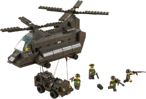 Sluban Armée de terre - hélicoptère chinhook & jeep armée