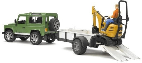 Bruder Land Rover avec remorque, mini pelle JTS et personnage (02593)