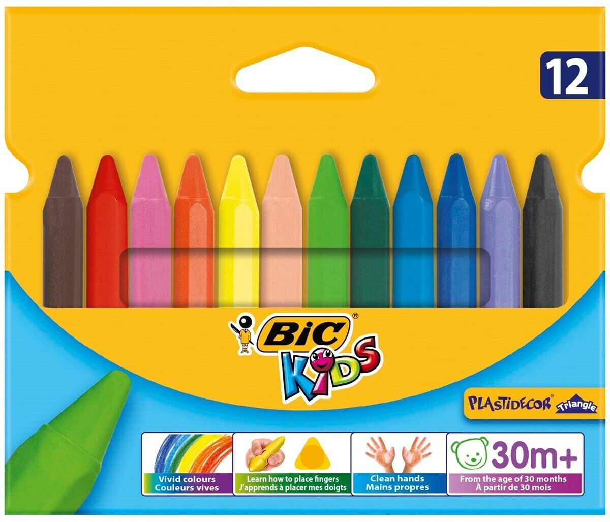✓ Bic Kids Plastidecor 12 Crayons Cire couleur en stock