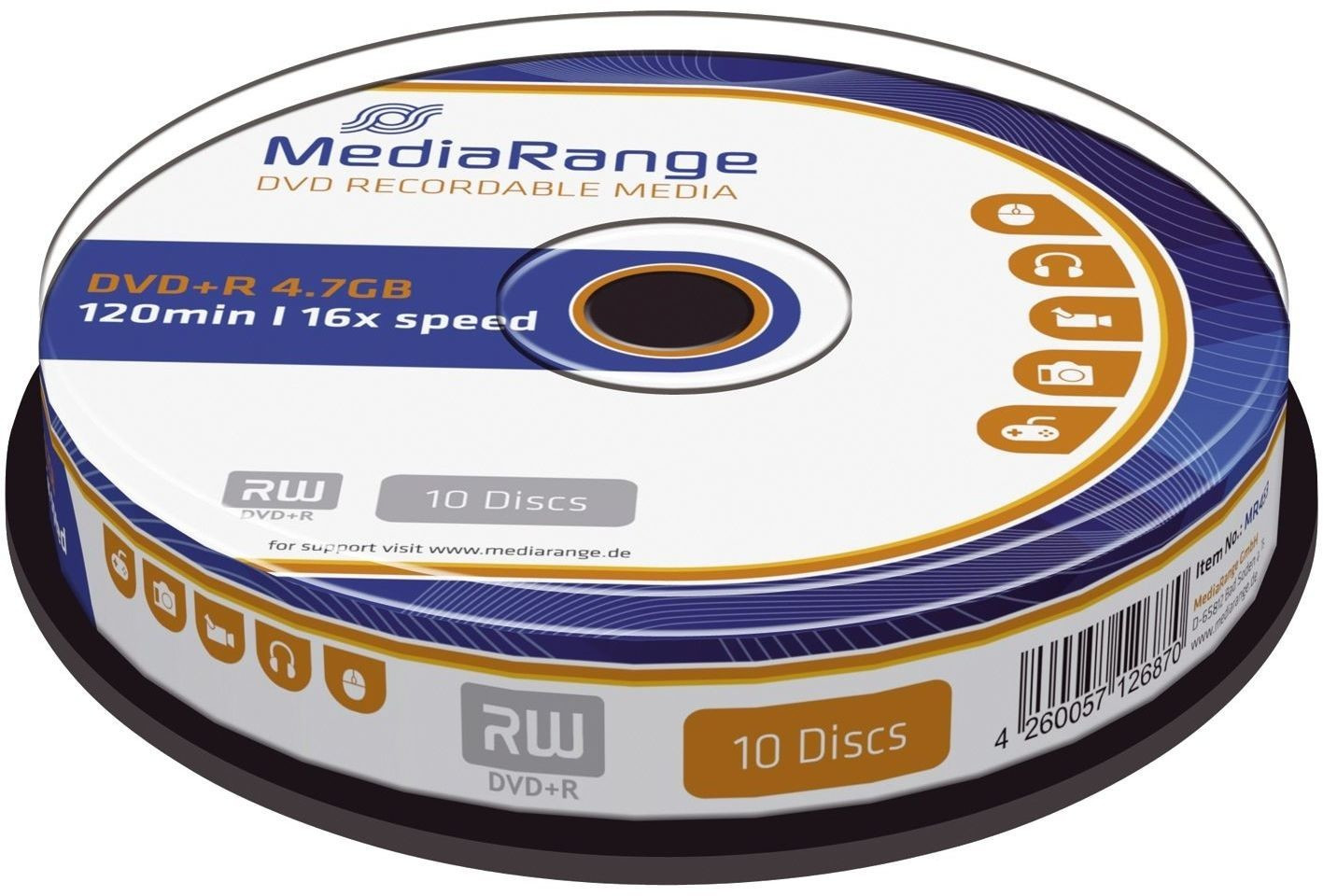 MediaRange DVD+R 4,7Gb 120min 16x 10er Cakebox