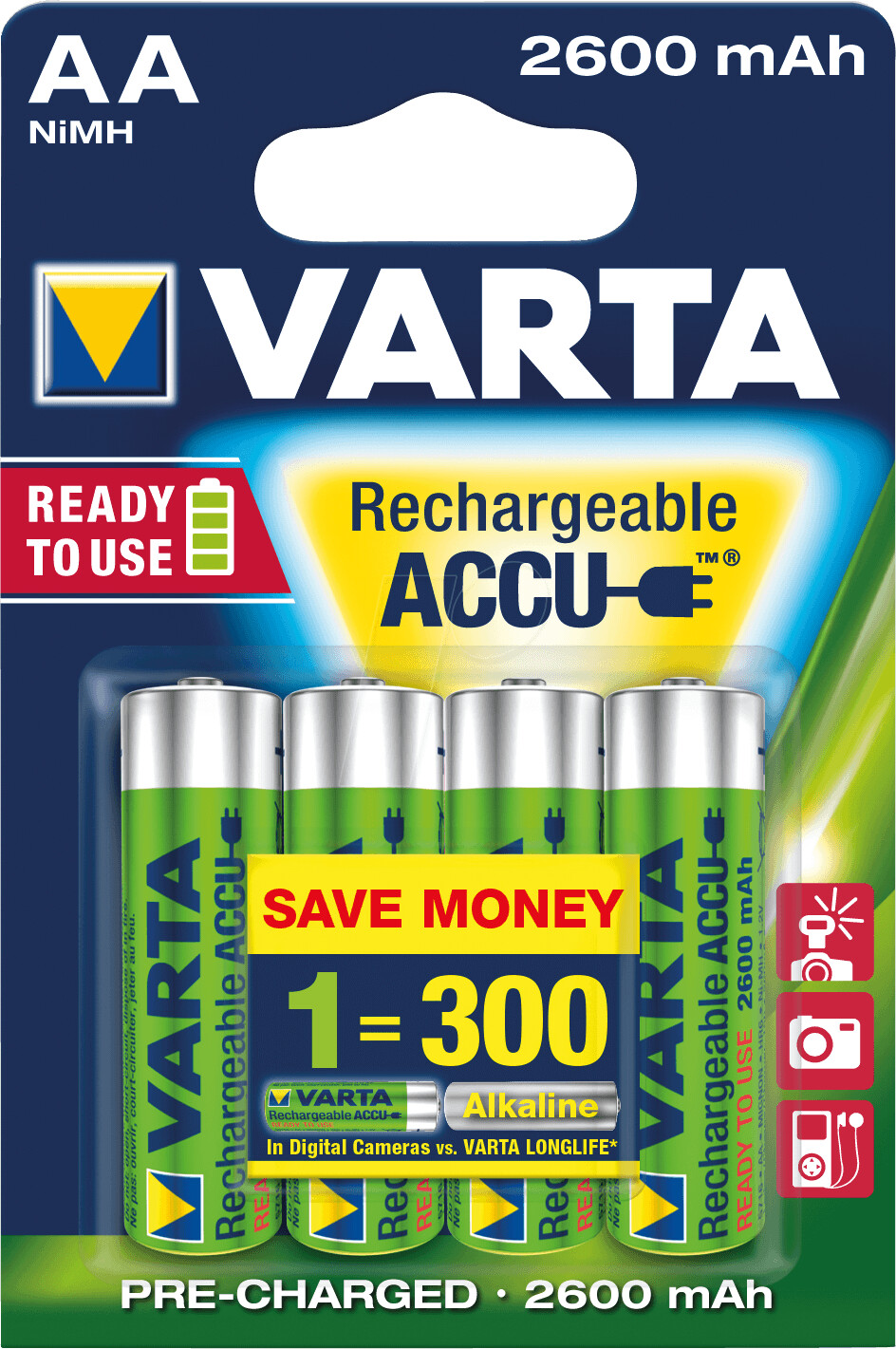 Piles Rechargeables AA / HR6 2100mAh Varta Recycled (par 4) - Bestpiles