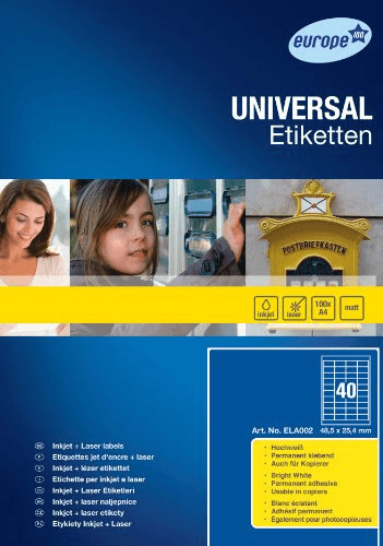 europe 100 Étiquettes universelles, 48,5 x 25,4 mm (ELA002)