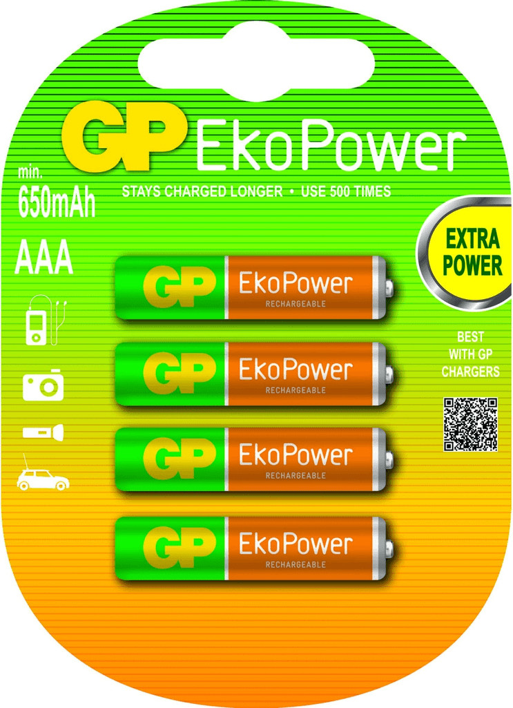 GP EkoPower Pre-charged Rechargeable AAA HR03 1,2V 630 mA (4 St.)