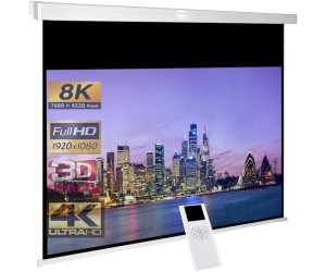 inkl Format 16:9 geeignet für alle LCD DLP & LED Vide 2D & 3D Fernbedienung schwarzer Vorlauf 50cm elektrische Beamer Leinwand für Heimkino & Präsentation FULL-HD 4K 8K Ultra-HD SlenderLine Motorleinwand 200 x 113cm 1.2 Gain 