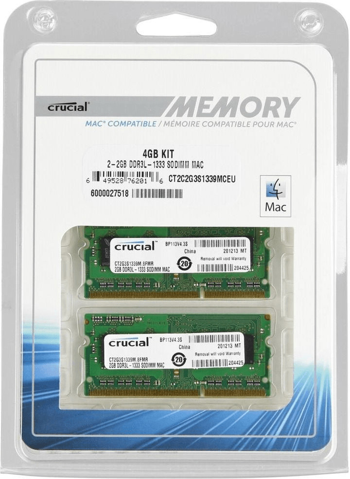 Crucial 4Go Kit DDR3 PC3-10600 CL9 (CT2C2G3S1339MCEU)